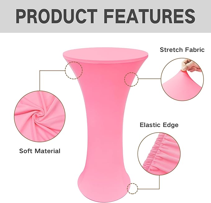 2PCS 24x43 Inch Round Fitted Cocktail Table Cover Pink Spandex Cocktail Table Cloth Highboy Fitted Tablecloth High Top Table Cloths for Party Pub Banquet Bistro