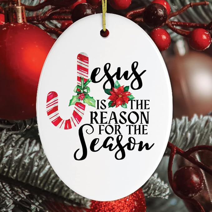 Religious Themed Christmas Ornaments, Nativity and Jesus Christ Decorations - Jesus is The Reason for The Season Christmas Ornament (Oval)