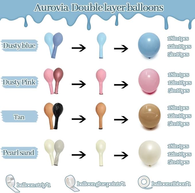 Pink Blue Brown Balloon Garland Double Stuffed Dusty Pink Light Blue White Sand Pearl Balloons Pastel Balloon Arch Kit for Boho Baby Shower Birthday Bridal Shower Bear Gender Reveal Party Decoration