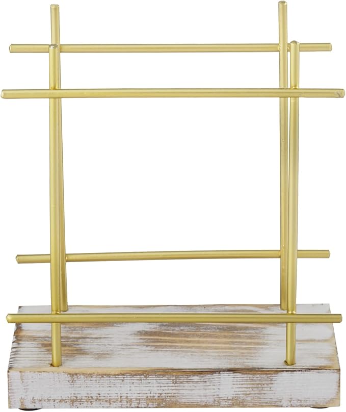MyGift Metal Napkin Holder with Shabby Whitewashed Solid Wood Base, Dining Table Square Napkin and Cocktail Serviette Dispenser Rack, Kitchen and Dining Accessories