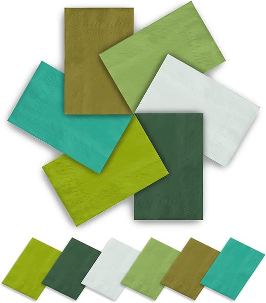 qiqee Green series 6 Colors Dinner Paper Napkins Guest Disposable Hand Paper Towels for Birthday, Wedding, Party Cocktail, Lunch, Dessert, Kitchen（192 Count, 13 * 16inch）