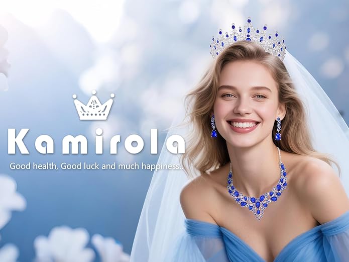 Kamirola Tiaras and Crowns for Women,Tiaras Earrings Necklace, Crystal Bridal Jewelry Set（TR83