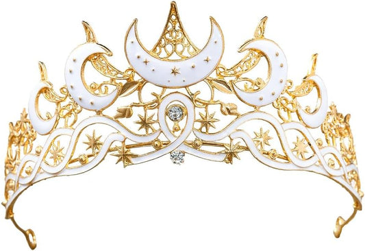 Gothic Black Moon Star Tiara Crown for Women Girls, Retro Celestial Witch Headpiece with Crescent Moon and Stars, Costume Cosplay Halloween Party Prom Wedding Birthday Accessories