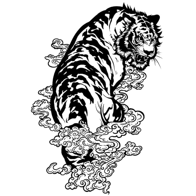 INKARTLINK Tattoo Tech,2 Sheets Extra-Large Semi Permanent Tattoo,Adult Art Design Temporary Tattoos, Lasts 1-2 Weeks, Waterproof, Realistic look, No Adhesive, No reflection (Tiger Design?