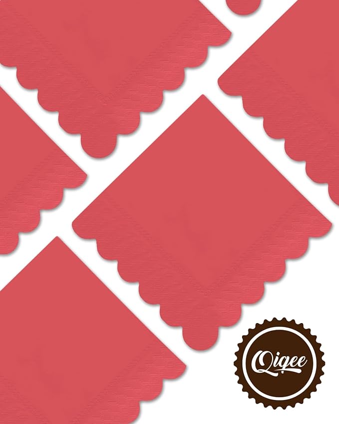 qiqee Magenta Cocktail Dinner Napkins 5x5inch Disposable Beverage,Wedding, Birthday Party Dessert Wave Paper Napkins(120 Count)