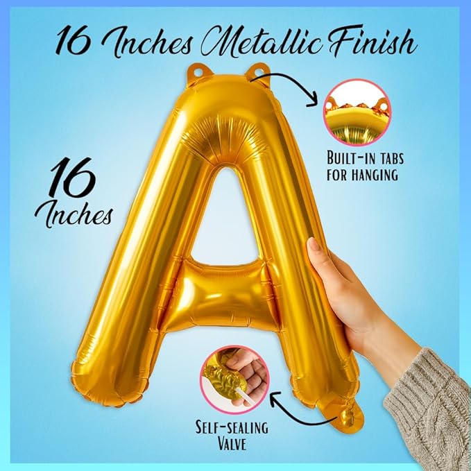 [52pcs] Gold Letter Balloons - 2 Full A-Z Sets For Gold Letter Balloon Banner | Alphabet Ballons | 16 inch Foil Ballon | Customized Name Balloon Letters for a Birthday, Graduation, Wedding Baby Shower