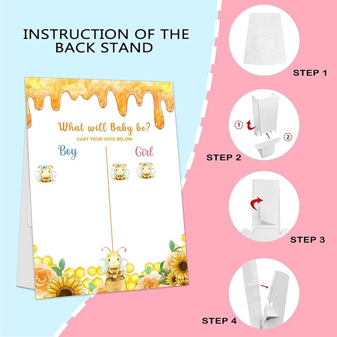 LNOKRIM Gender Reveal Party Games, Bee Theme Baby Gender Reveal Voting Board Sign, 48 Boy Girl Voting Stickers, He or She, Gender Reveal Party Centerpiece Decorations (12x17)