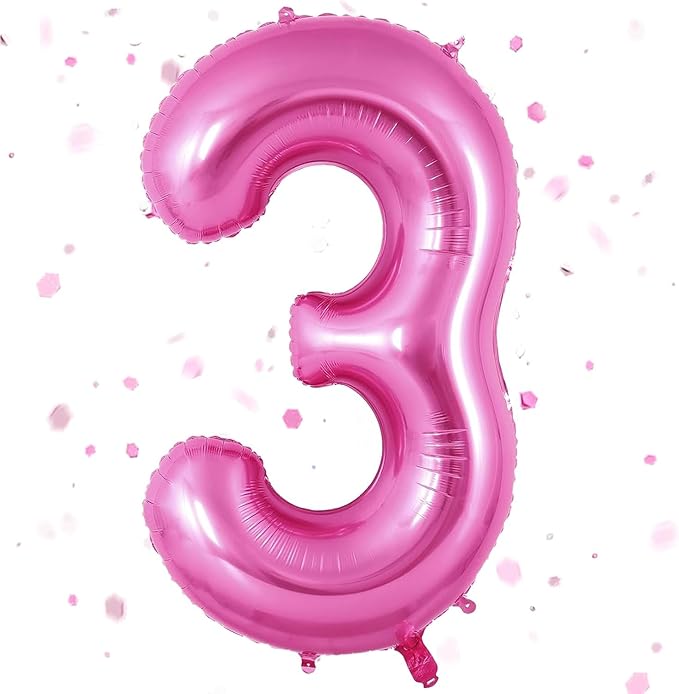 Pink Number Balloons, Large Hot pink Number 3 Balloon 40 Inch Pink 3 Balloon for Men Women Boys Girls 3rd Birthday Party Decoration