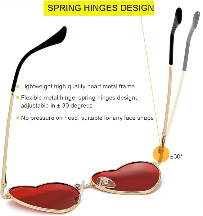 JOVAKIT Polarized Heart Sunglasses for Women Fashion Lovely Style Metal Frame UV400 Protection Lens