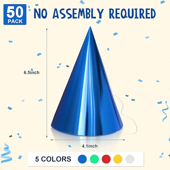 Sumind Colorful Birthday Party Hats Cone Hats for Adults Metallic Foil Cone Headwear