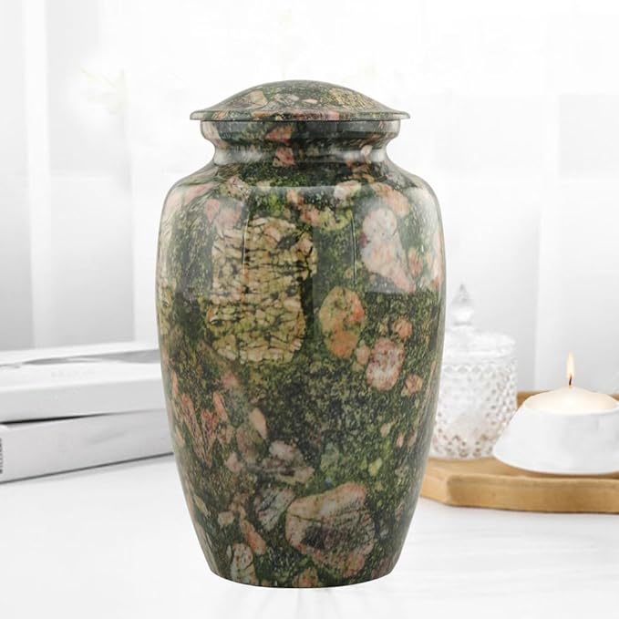 Large Cremation Urn | Handcrafted Marble Finish Adult Cremation Urn | Funeral and Memorial Cremation Urns for Human Ashes up to 200 lbs with Velvet Bag (Green Marinace)