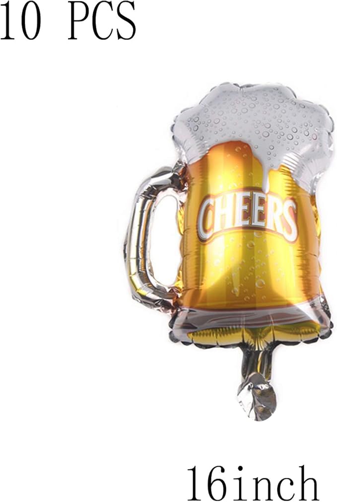 10 Pcs Beer Mug Cheers Foil Balloons Gold 16 Inch Mylar Balloon Beer Theme Party Decoration