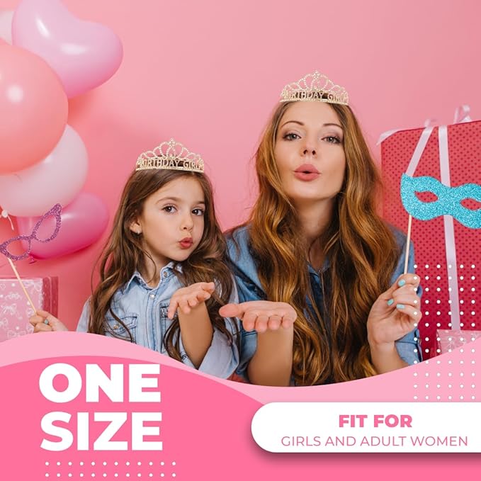 Birthday Tiara and Crown with Sash for Women, Hair Accessories for Wedding Party Costume (A1)