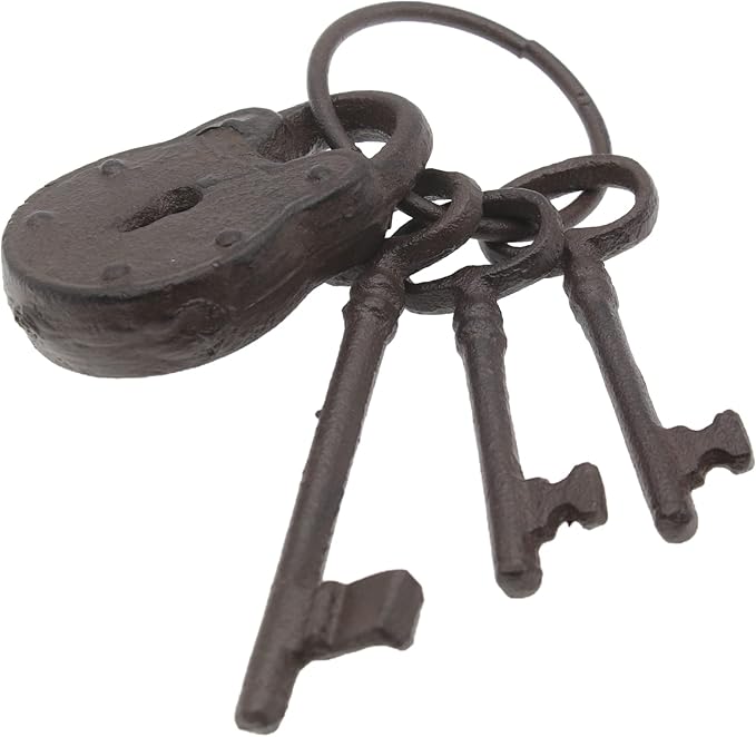 Hananona Vintage Cast Iron Skeleton Key Ring Antique Pirate Treasure Chest Keys Set For Home Decor, Halloween Costume Prop