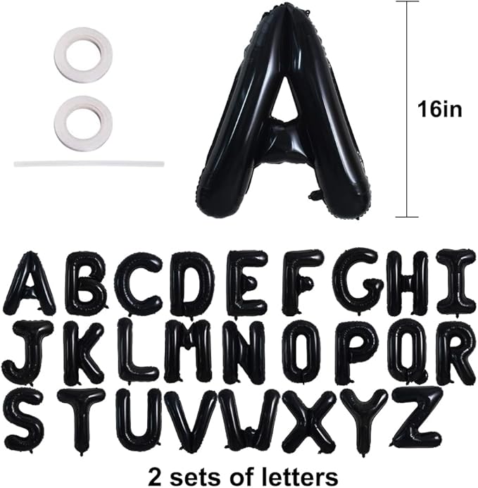 TONIFUL 52 Pieces 16 Inch Black Letter A-Z Balloons,Custom Phrase Mylar Foil Alphabet Letter DIY Personalized Phrase Banner for Birthday Anniversary Celebration Graduation Party Halloween New Year