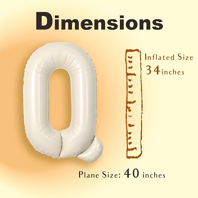 SUWEN 40 Inch Cream Large Q Letter Balloons Big Foil Helium Letter Balloons A-Z Jumbo Mylar Happy Birthday Party Decorations for Girl Anniversary Party Supplies