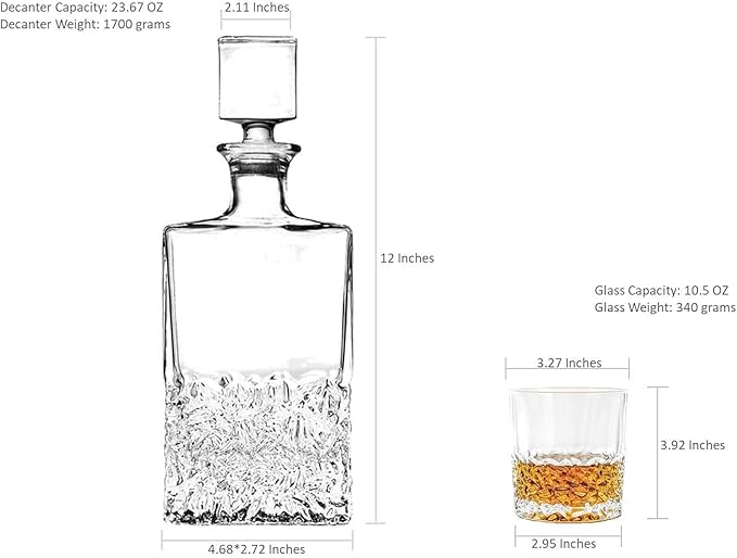 Whiskey Decanter Glasses Set Lead-Free Crystal Glass Scotch Tasting Cups Wine Bottle for Drinking Irish Whisky Bourbon Tequila tumbler (Leaves, 1 Decanter & 6 Glasses Set)