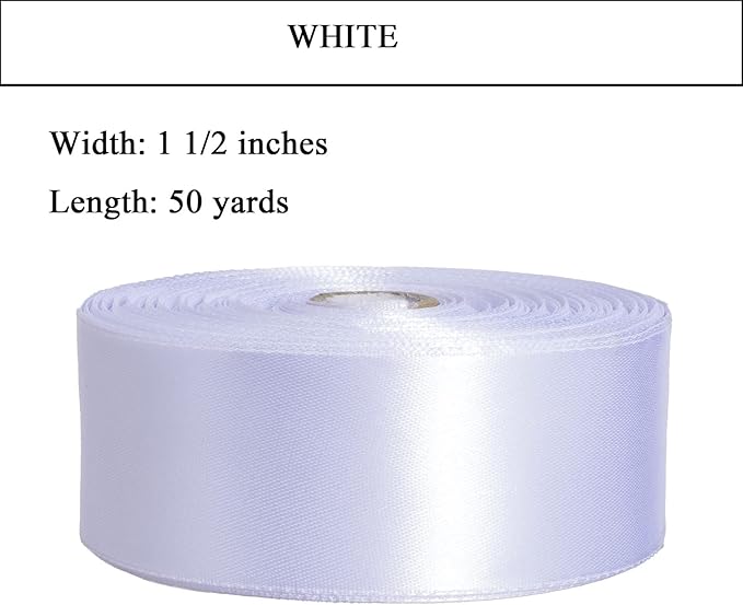 1 1/2 Inch White Solid Satin Ribbon, 50 Yards Craft Fabric Ribbon for Gift Wrapping Floral Bouquets Wedding Party Decoration