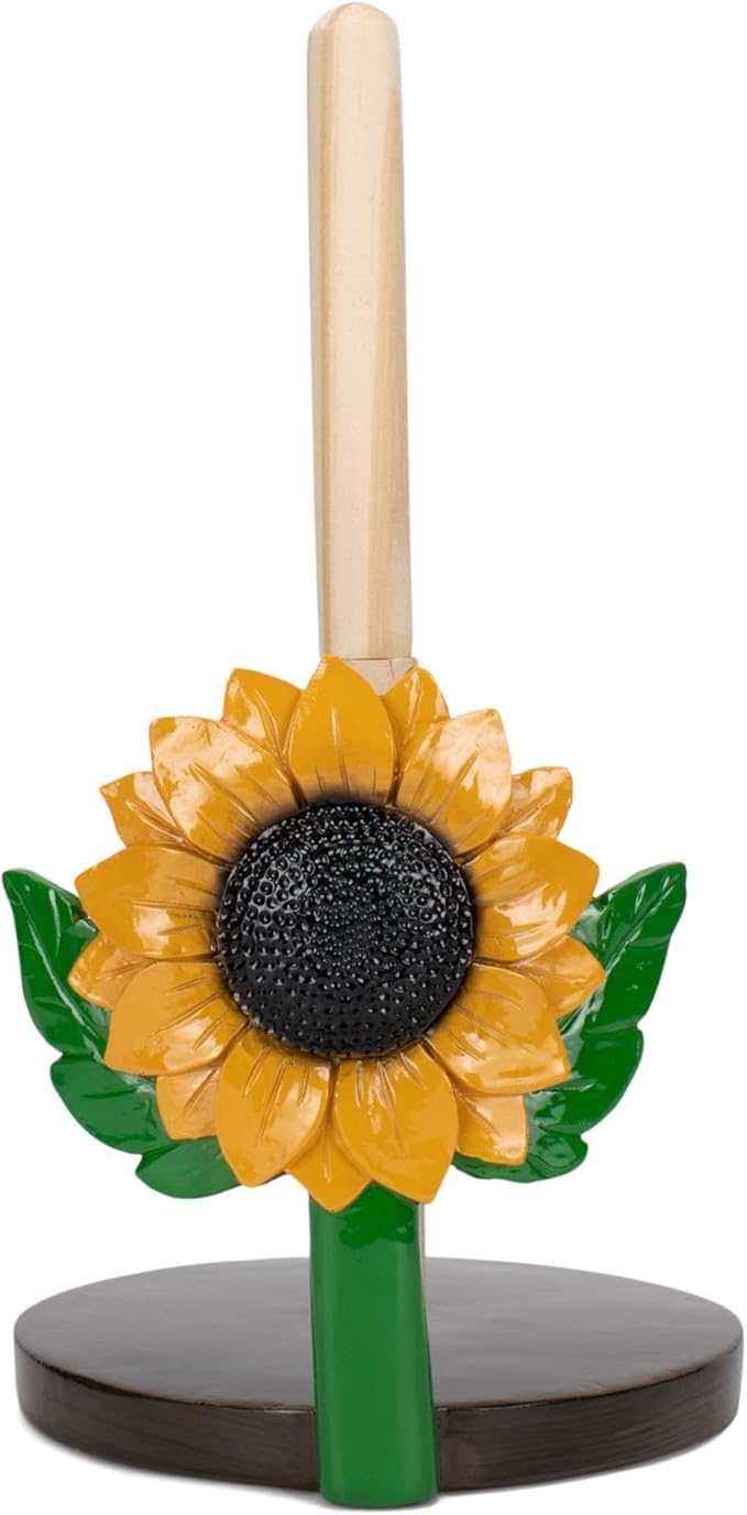 Elanze Designs Yellow Sunflower 12 inch Resin and Wood Paper Towel Holder