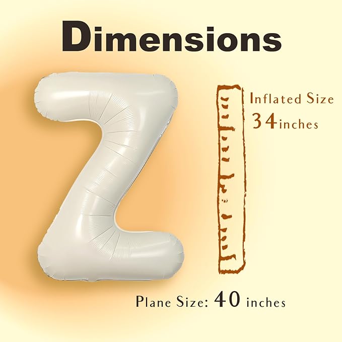 SUWEN 40 Inch Cream Large Z Letter Balloons Big Foil Helium Letter Balloons A-Z Jumbo Mylar Happy Birthday Party Decorations for Girl Anniversary Party Supplies