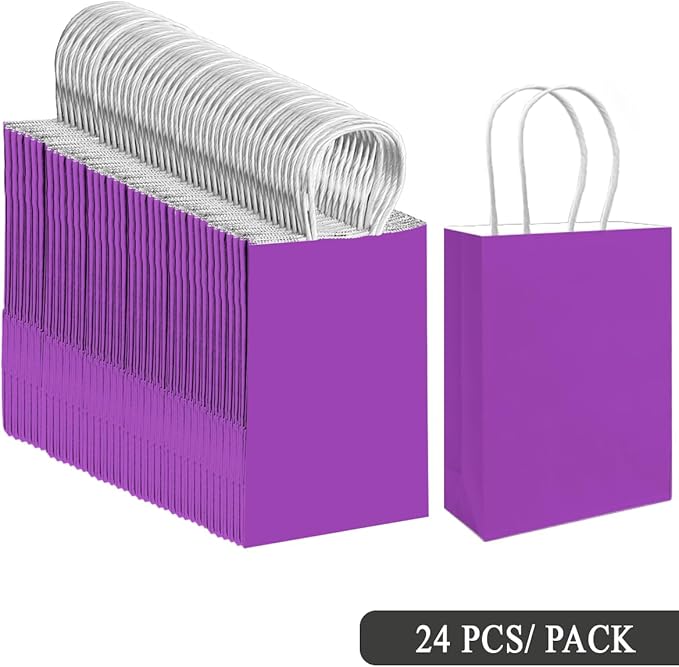 qiqee 30PCS Medium Gift Bag with Handles Bulk 11"x5"x8" Gift Bags Violet Bags Multiple Uses (Medium Size)
