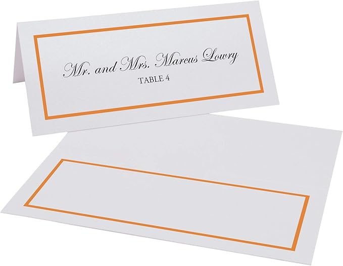 Single Line Border Place Cards, Orange (Choose Color), Set of 150, Pre-cut and Scored - Wedding, Party, Dinner, and Special Events - Made in the USA