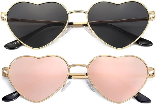 JOVAKIT Polarized Heart Sunglasses for Women Fashion Lovely Style Metal Frame UV400 Protection Lens