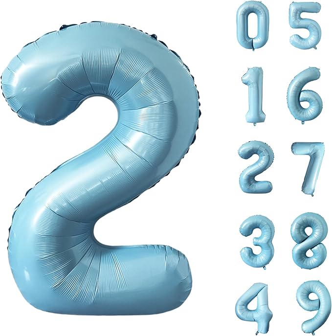 40 Inch Matte Blue 2 Number Balloons Light Blue Number 2 Foil Balloon Mylar Helium Balloon for Birthday Party Decoration Wedding Anniversary Supplies (Number 2)