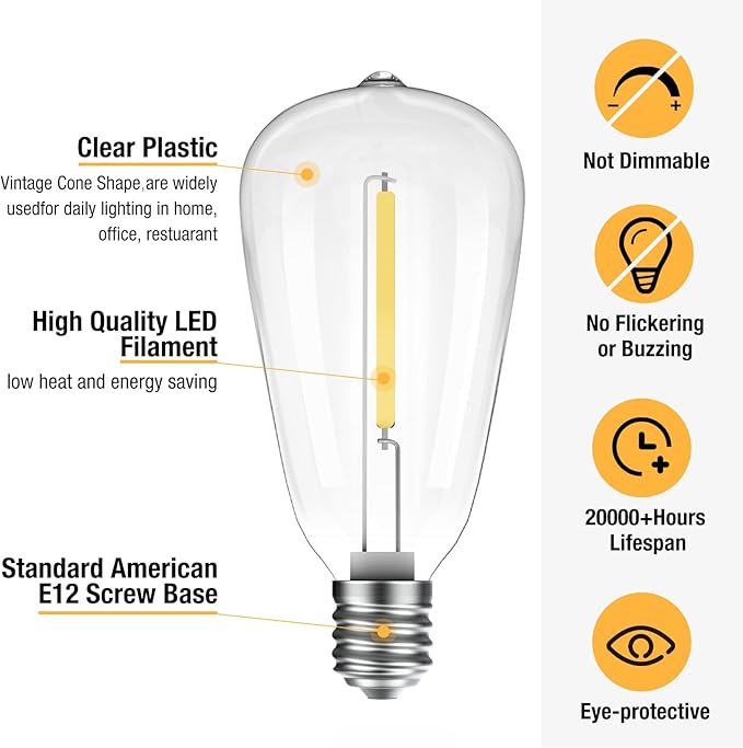 litogo 42FT LED Outdoor String Lights, Waterproof Patio Lights with ST38 Vintage Edison Bulbs, Warm White Outside Hanging Light for Yard Gazebo Party