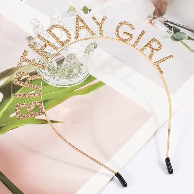 AOPRIE Birthday Girl Headband Tiara for Women & Girls - Happy Birthday Princess Crown Rhinestone Accessory, Gold Yellow