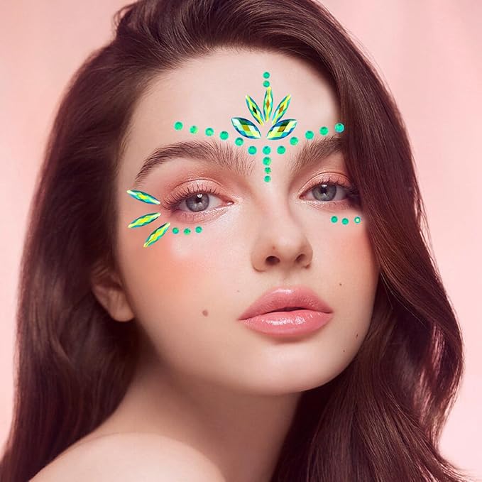 Mermaid Face Gems Stick Jewels for Women Cosplay Mermaid Alien Halloween Rave Party Makeup for Kids Green Hair Eye Body Gems Jewels Stickers Temporary Tattoos Festival Decor (Green)