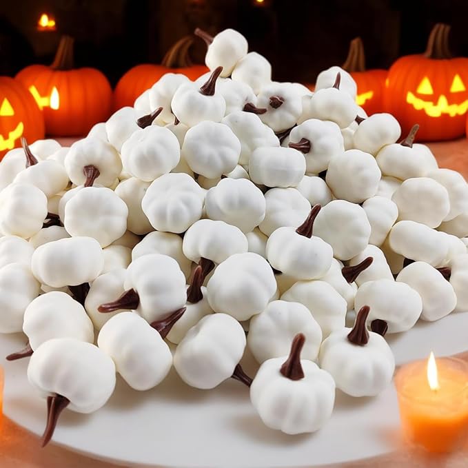TIHOOD 20PCS Mini Artificial Pumpkins, Fall Harvest Simulation Pumpkins Decor Fake Fruit Home Decor for Halloween Thanksgiving Party Decorations (White)