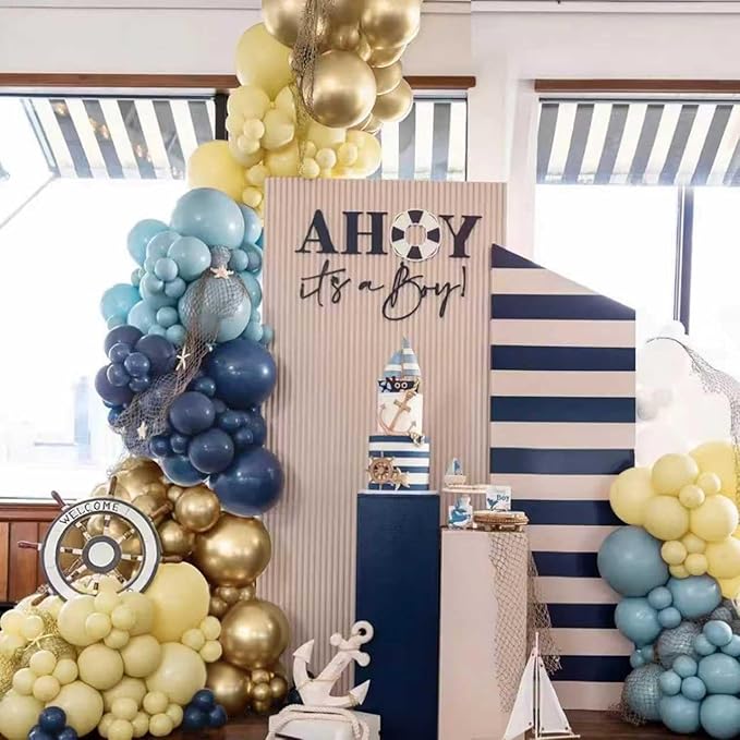 Dusty Blue Balloon Garland Arch Kit, 166Pcs Retro Blue Pastel Baby Blue Macaroon Yellow Gold Metallic Balloons for Baby Shower Wedding Boy Birthday Decoration
