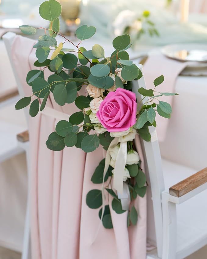 JOYLEX 50PCS Hot Pink Artificial Flowers Realistic Roses, Real Looking Fake Roses with Stem for DIY Wedding Bouquets Centerpieces Bridal Shower Party Home Romantic Decorations (Hot Pink, 50pcs)