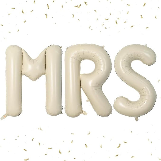 Biapian 40 Inch MRS Letter Balloons, Big Cream MRS Foil Balloons, 3 Pcs Giant Foil Large Aluminum Balloon Helium for Wedding Bride to Be Anniversary Couple Sweetheart Hen Party Decoration (Cream)