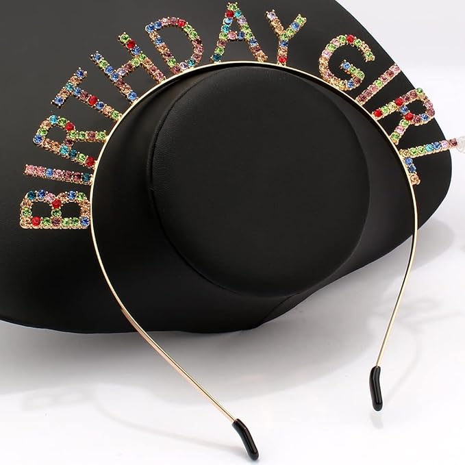 AOPRIE Hairband Birthday Tiara for Women Girls Happy Birthday Princess Crown Rhinestone Accessories, Gold Purple Colorful