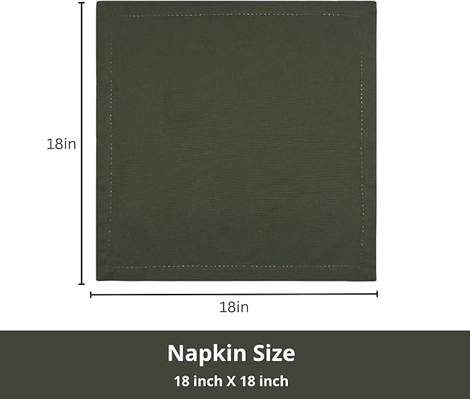 PurpleEssences Set of 6 Hemstitch Cloth Dinner Napkins 100% Cotton - Soft Durable Washable - Ideal for Wedding Christmas Holiday Winter - Perfect Everyday Use Table Linen 18x18 - Olive Green