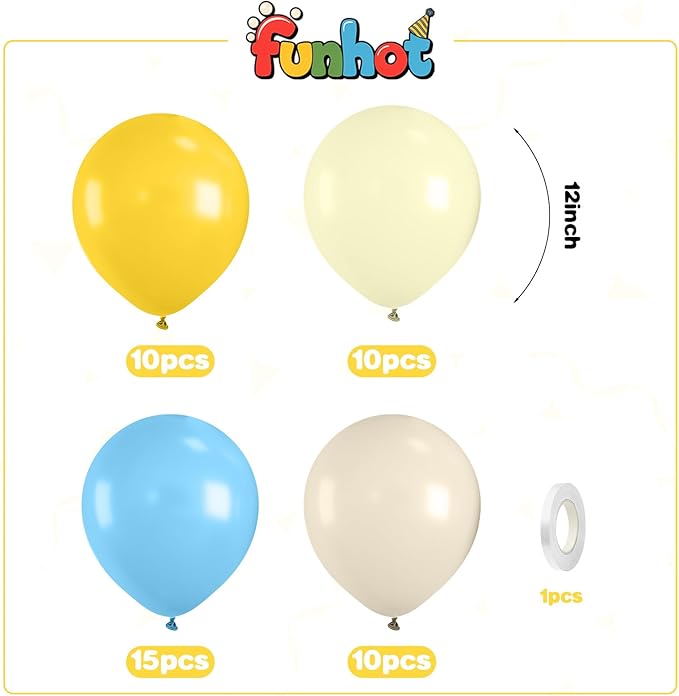 Blue and Yellow Balloons,50PCS 12 Inch Pastel Blue lemon Yellow Sand White Balloons for Birthday Baby Shower Bridal Shower Wedding Party Decorations