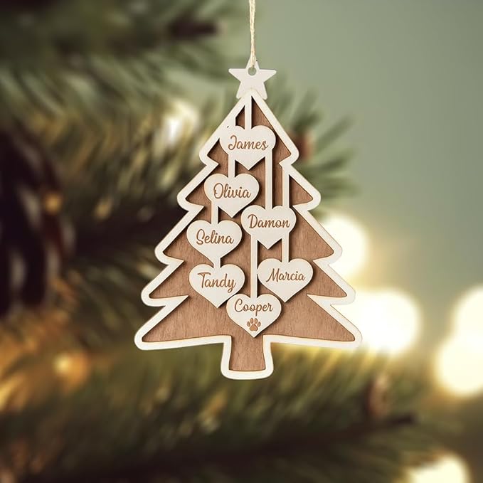 Customized 2025 Family Christmas Tree Ornament – Personalized Wooden Holiday Decoration, Custom Engraved Keepsake, Unique, Handcrafted Christmas Ornament