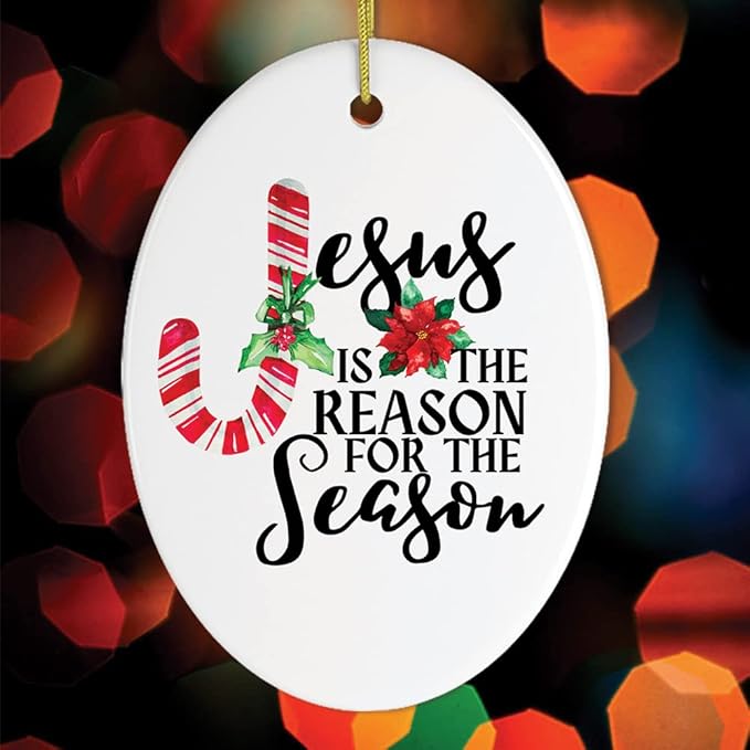 Religious Themed Christmas Ornaments, Nativity and Jesus Christ Decorations - Jesus is The Reason for The Season Christmas Ornament (Oval)