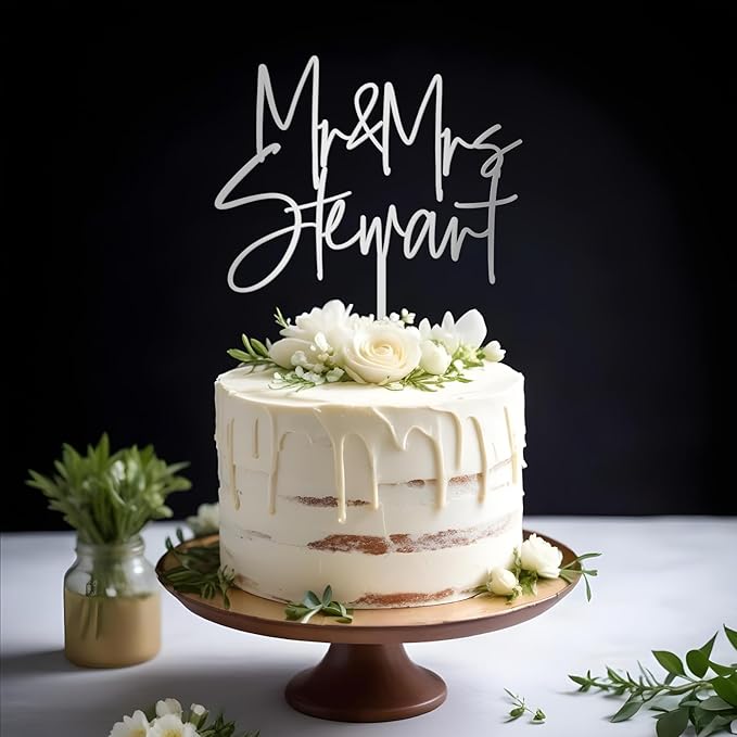 Personalized Mr & Mrs Wedding Cake Topper with Custom Bride and Groom's Last Name Cake Decoration in Acrylic