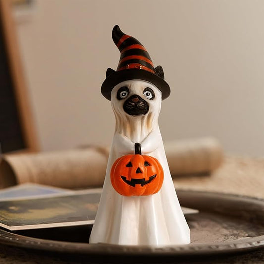 Halloween Decorations Halloween Ghost Figurine, Sculpted Hand-Painted Cat Figurine Gift, Ghost Figurines for Home, Office, Desk Decor, Cute Ghost Decor Home Decor Indoor (White-Orange)