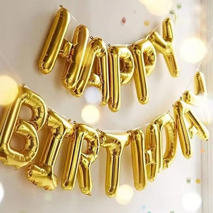 Gold Happy Birthday Banner Balloon Aluminum Foil 16 Inch Letter,10 Inch Five Pointed Star Four Pointed Star Suitable for Kids, Men, Women, Boys and Girls Party Decoration Supplies