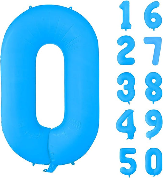 Fluorescent Blue Number Balloon 40 inch Giant Foil Helium Balloons Blue Number 0 Balloon for Birthday Party Decorations