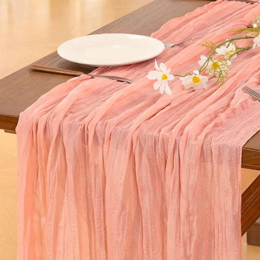 Socomi Coral Peach Fall Thanksgiving Cheesecloth Table Runner Boho Rustic Gauze 120 inch 10FT Cheese Cloth Runner for Wedding Party Baby Shower Birthday Home Decor Holiday Decorations