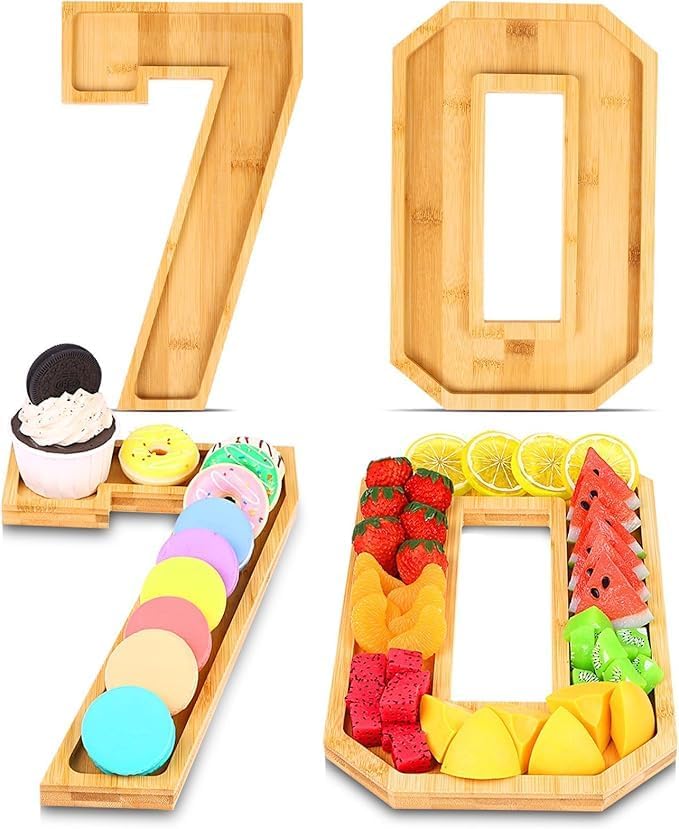 Brainy 70th Birthday Party Supplies Trays Number Charcuterie Tray Wooden Serving Tray for 70th Birthday Anniversary Decorations Chocolate Candy Container (70 Years Old)