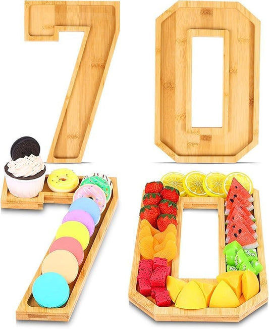 Brainy 70th Birthday Party Supplies Trays Number Charcuterie Tray Wooden Serving Tray for 70th Birthday Anniversary Decorations Chocolate Candy Container (70 Years Old)