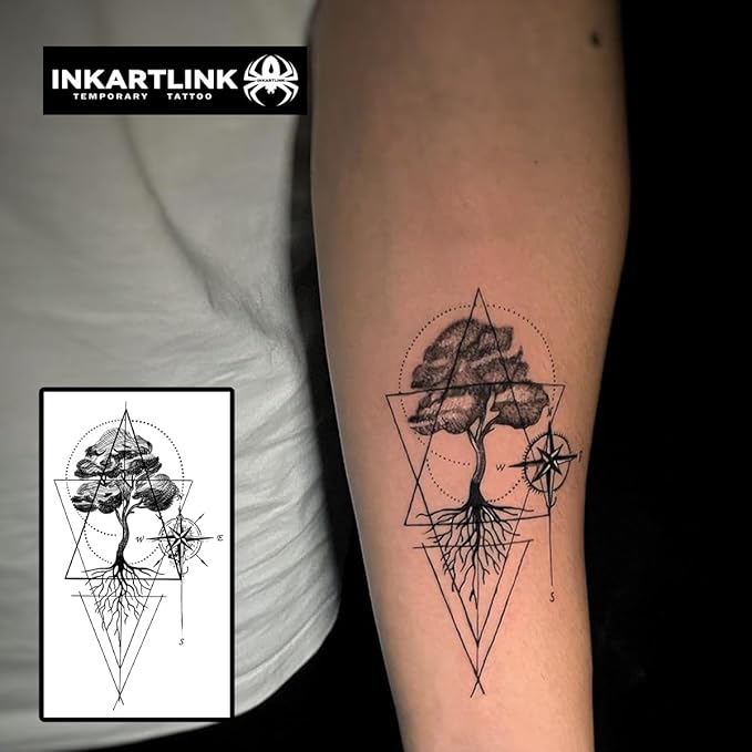 INKARTLINK Semi Permanent Tattoos,Temporary Tattoos, Adult Art Designs, Party Favors, Waterproof, Realistic, No Adhesive, No Reflective, Lasts 1-2 Weeks,Large (Tree of Life)