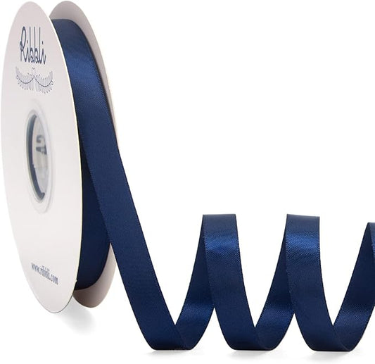 Ribbli Navy Satin Ribbon Double Faced Satin 1/2 inch x Continuous 50 Yards-Navy Ribbon for Gift Wrapping Crafts Wedding Decoration Bows Bouquet Floral Arrangement