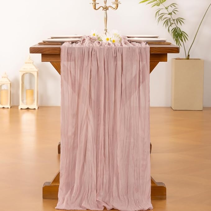 Socomi10pcs Pink Cheesecloth Table Runner Boho Rustic Gauze Dusty Pink Fall Thanksgiving 120 inch 10FT Cheese Cloth Runner for Wedding Party Baby Shower Birthday Home Decor Holiday Decorations